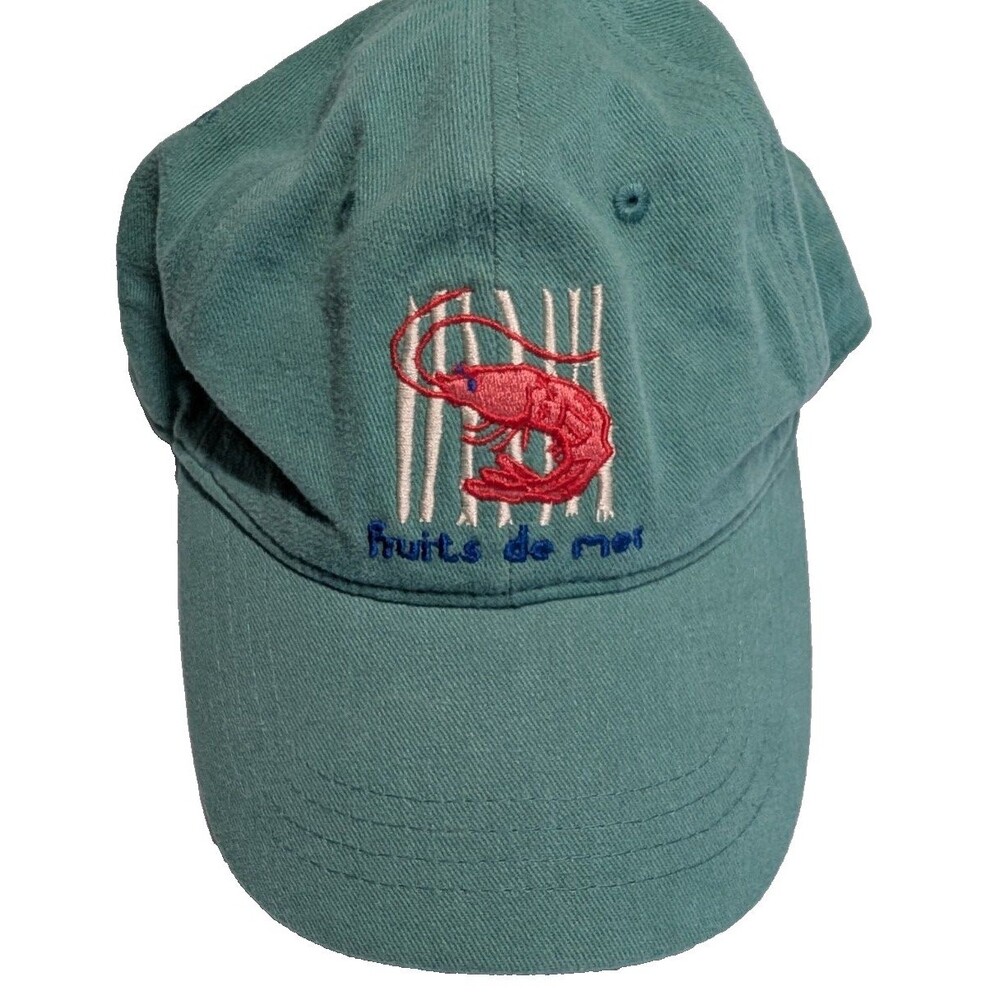 Anthropologie Huitres de Mer Shrimp Embroidered Baseball Cap Coastal OSFA